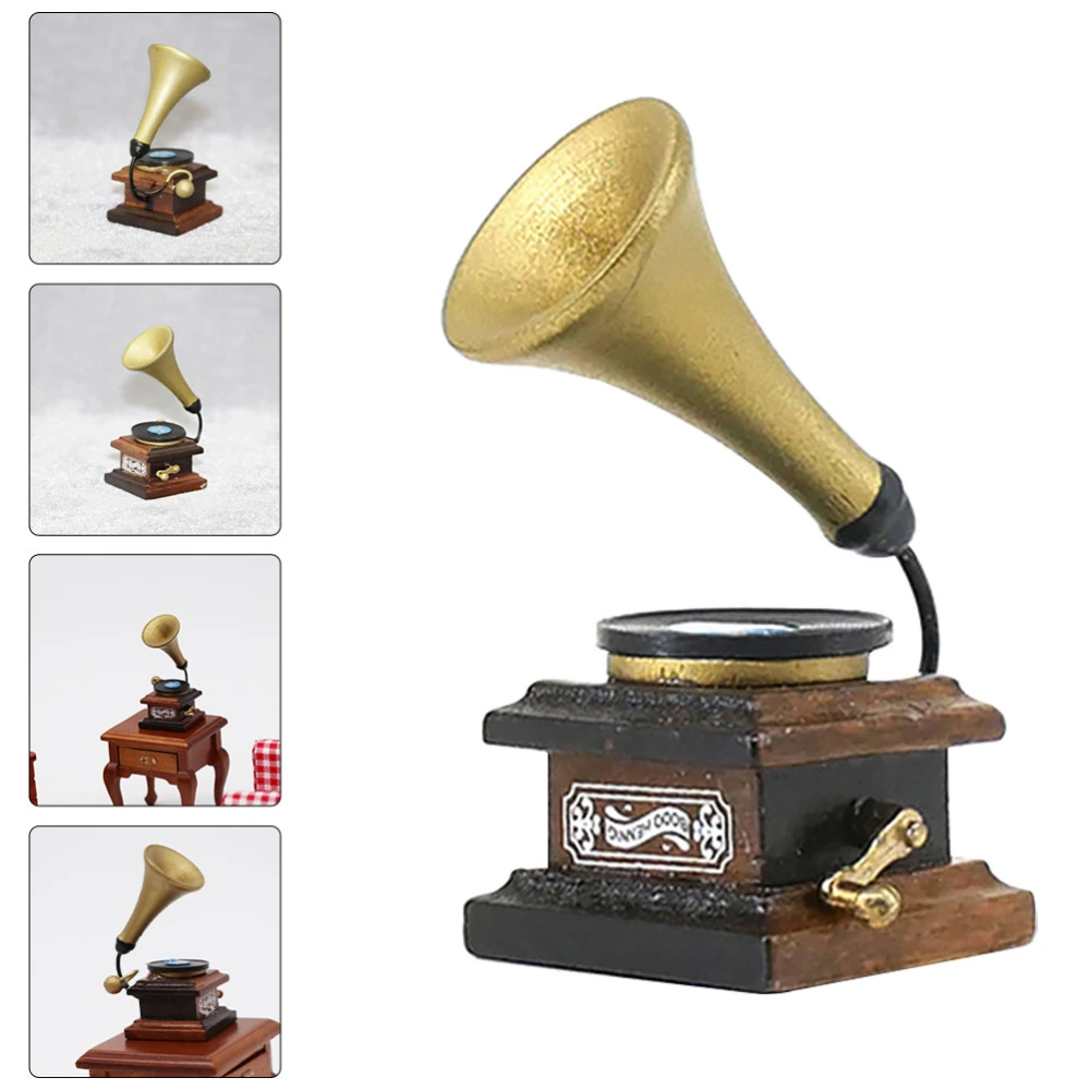 Mini Retro Phonograph Simulation Miniature Gramophone Model Toy for Mini House