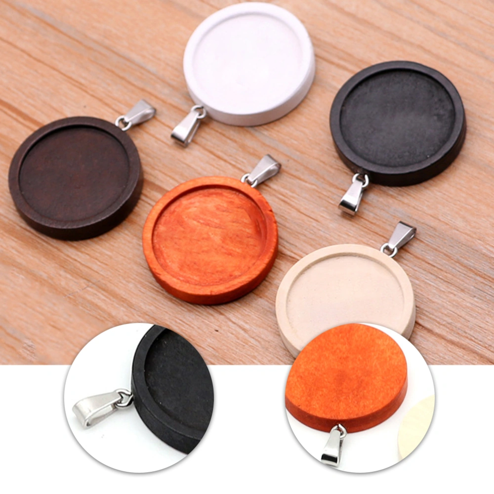 5PCS Round DIY Wood Base Tray Pendant DIY Wood Tray Staninless Steel Pendants