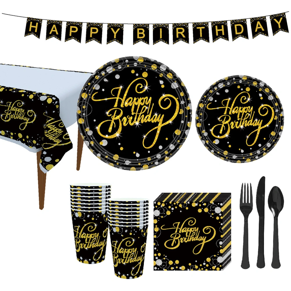 HAPPY BIRTHDAY Glitter Bunting Banner Hanging Garland Decoration Birthday Party Supplies （Black and Golden)