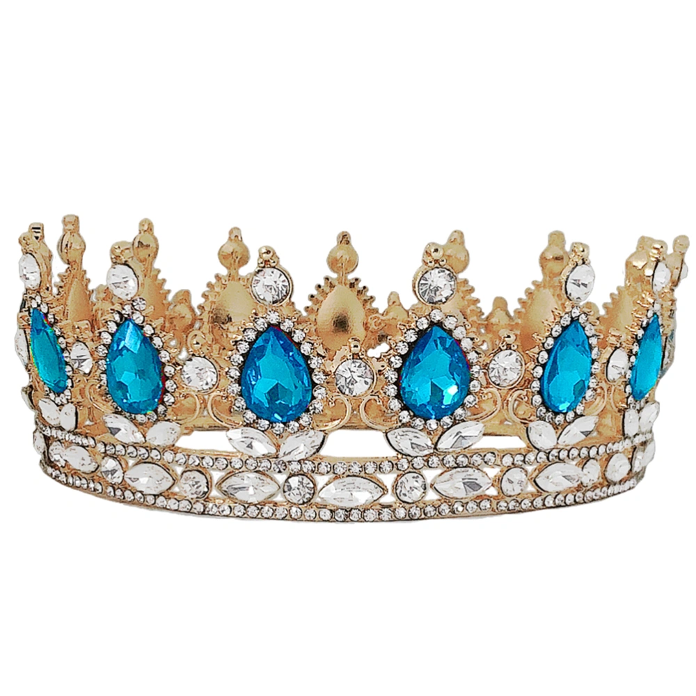 Classic Bride Crown Wedding Headdress Pretty Headwear Wedding Dress Accessories Party Hair Ornament for Women Female (Golden and Lake Blue)