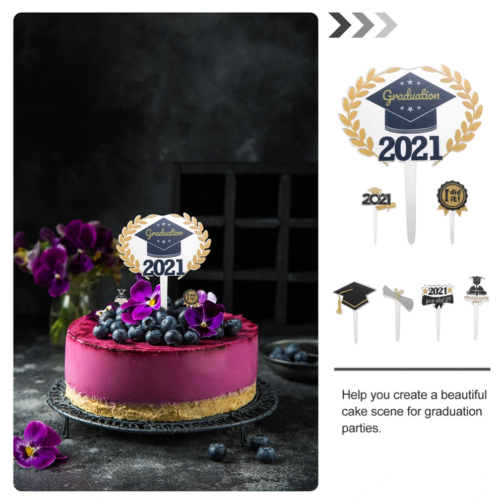 14Pcs 2021 Graduation Party Cake Insert Cards Dessert Acrylic Toppers Cake Decor