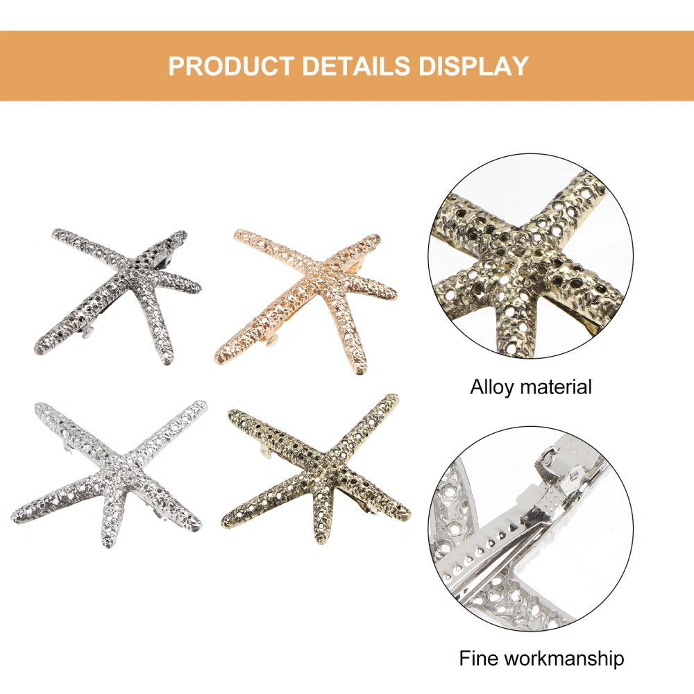 4pcs Pretty Metal Hair Retro Spring Clip Hair Clip Sea Star Hairpins Clamps Star Barrettes Styling Hair Accessories(Golden and Silver and Ancient Gold and Ancient Silver)