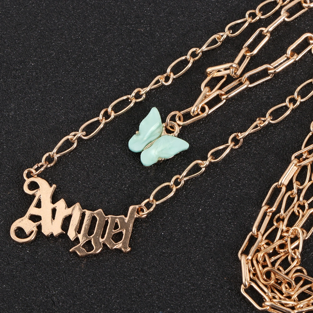 Acrylic Necklace Shaped Hanging Pendant Double-Layers Neck Chain Angel Golden