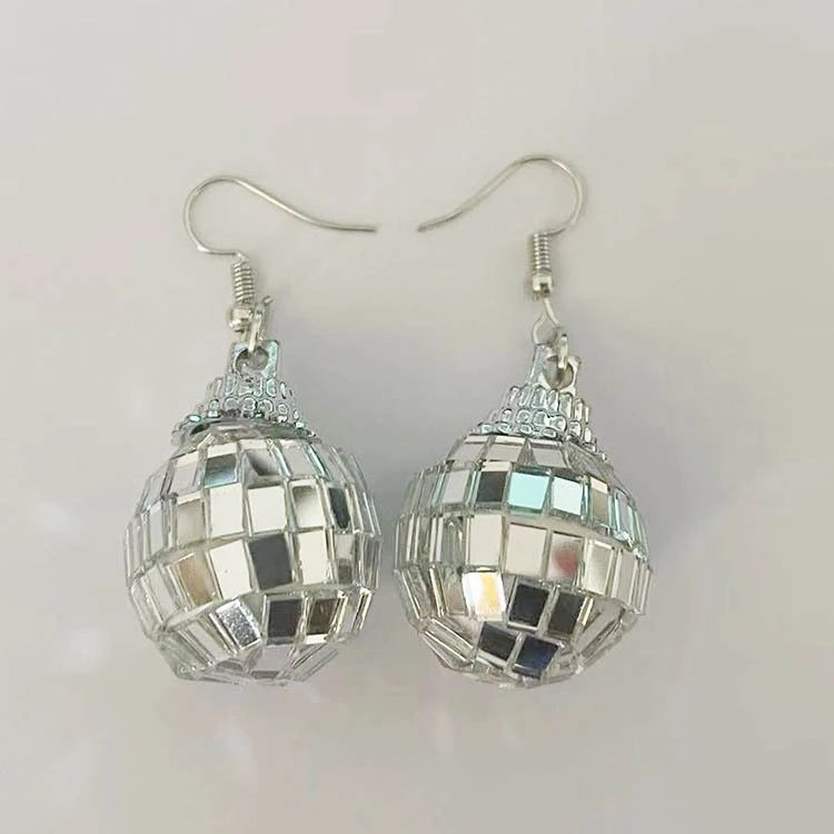 1 Pair Disco Ball Earring Women Mirror Surface Ball Earring Disco Accessory