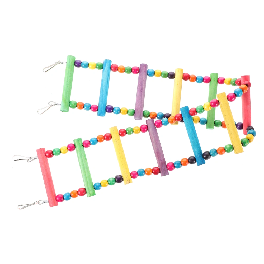 Colorful Ladder Bird Toy 12-Step Flexible Ladders Wooden Rainbow Bridge Swings for Parrots Pet Trainning (Random Color)