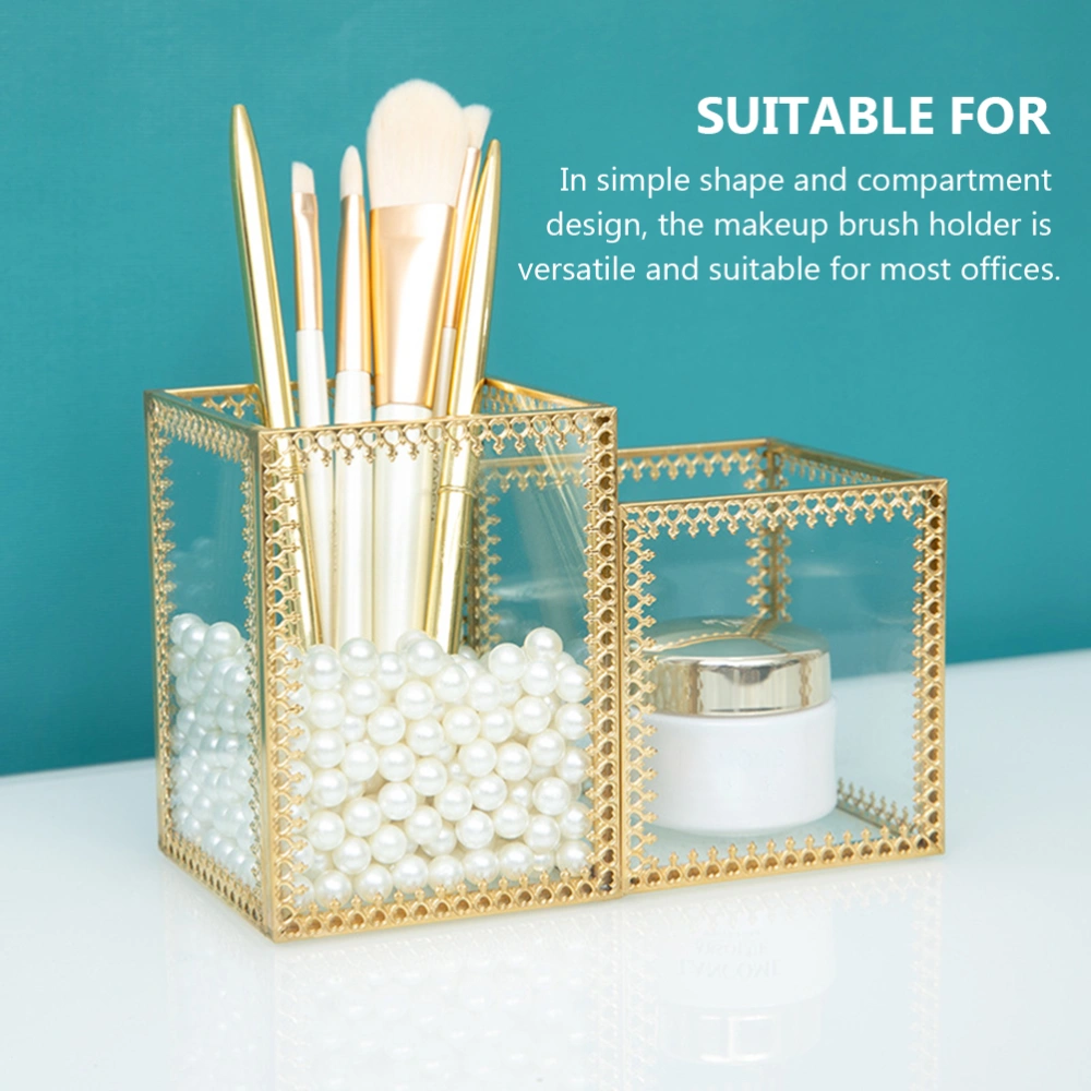 Makeup Brush Storage Bucket Clear Glass Brush Holder Desktop Jewelry Display Case