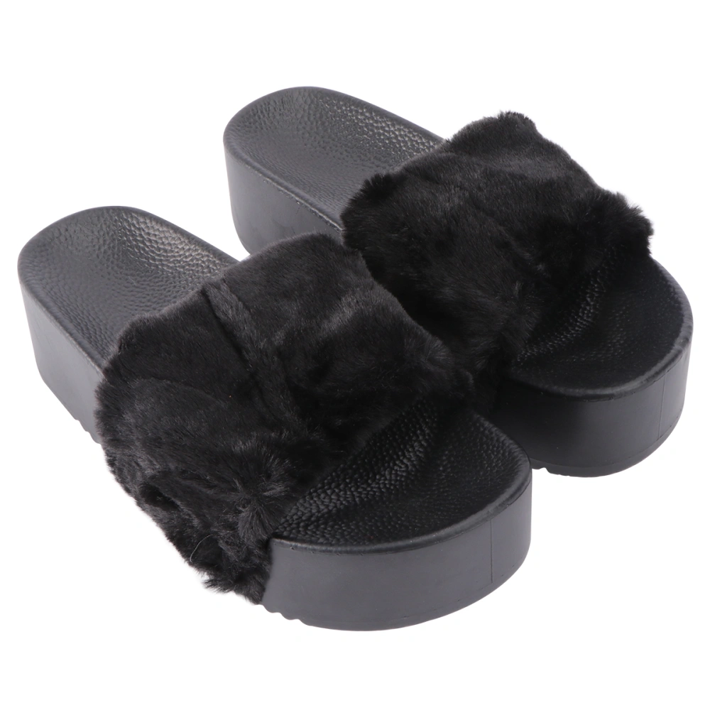 1Pair Woman Fur Shoes Thick-soled Shoes Cotton-padded Shoes Flat Base Slippers