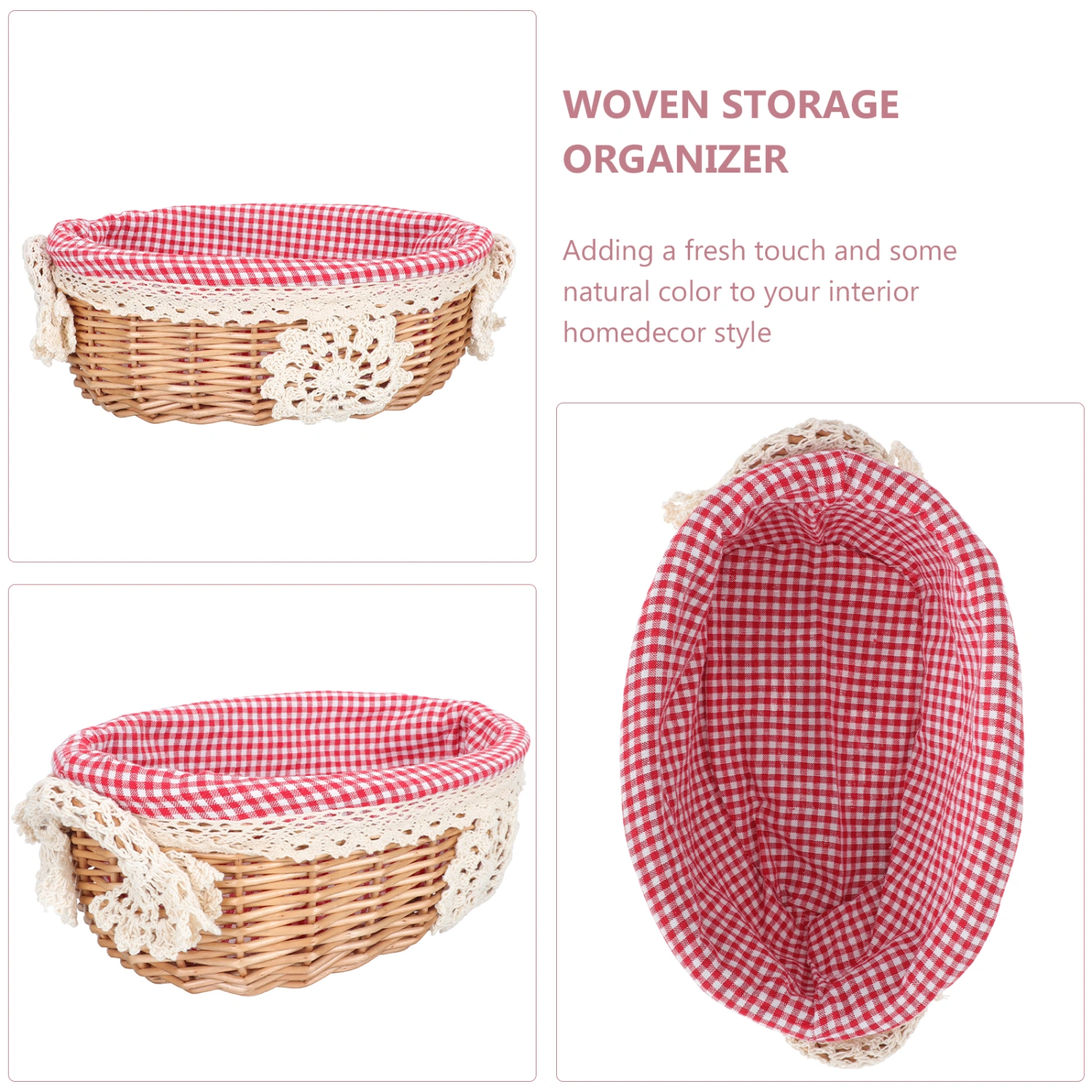 Hand Woven Basket Food Serving Basket Rattan Woven Picnic Storage Basket