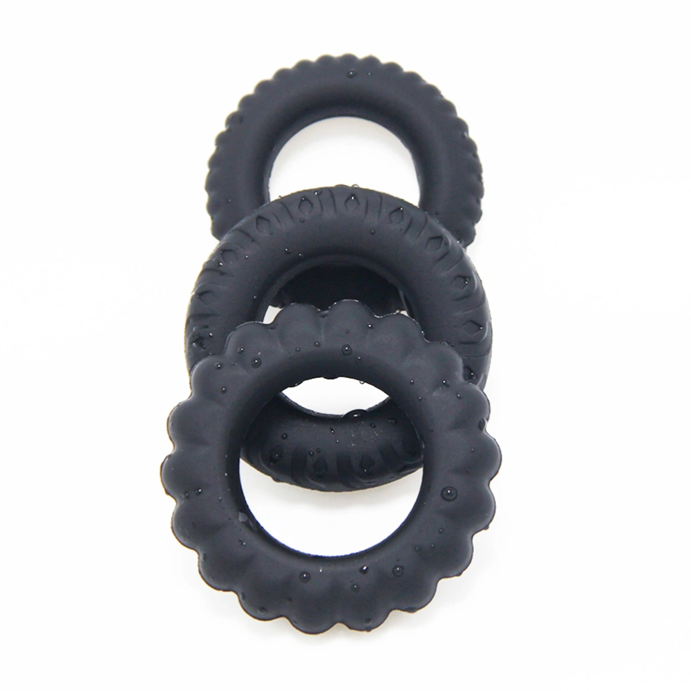 3pcs A Set Waterproof Tyre Modelling Penis Lock Portable Ring Ejaculation Delay Ring Male Sex Toy for Men Adult (Black)