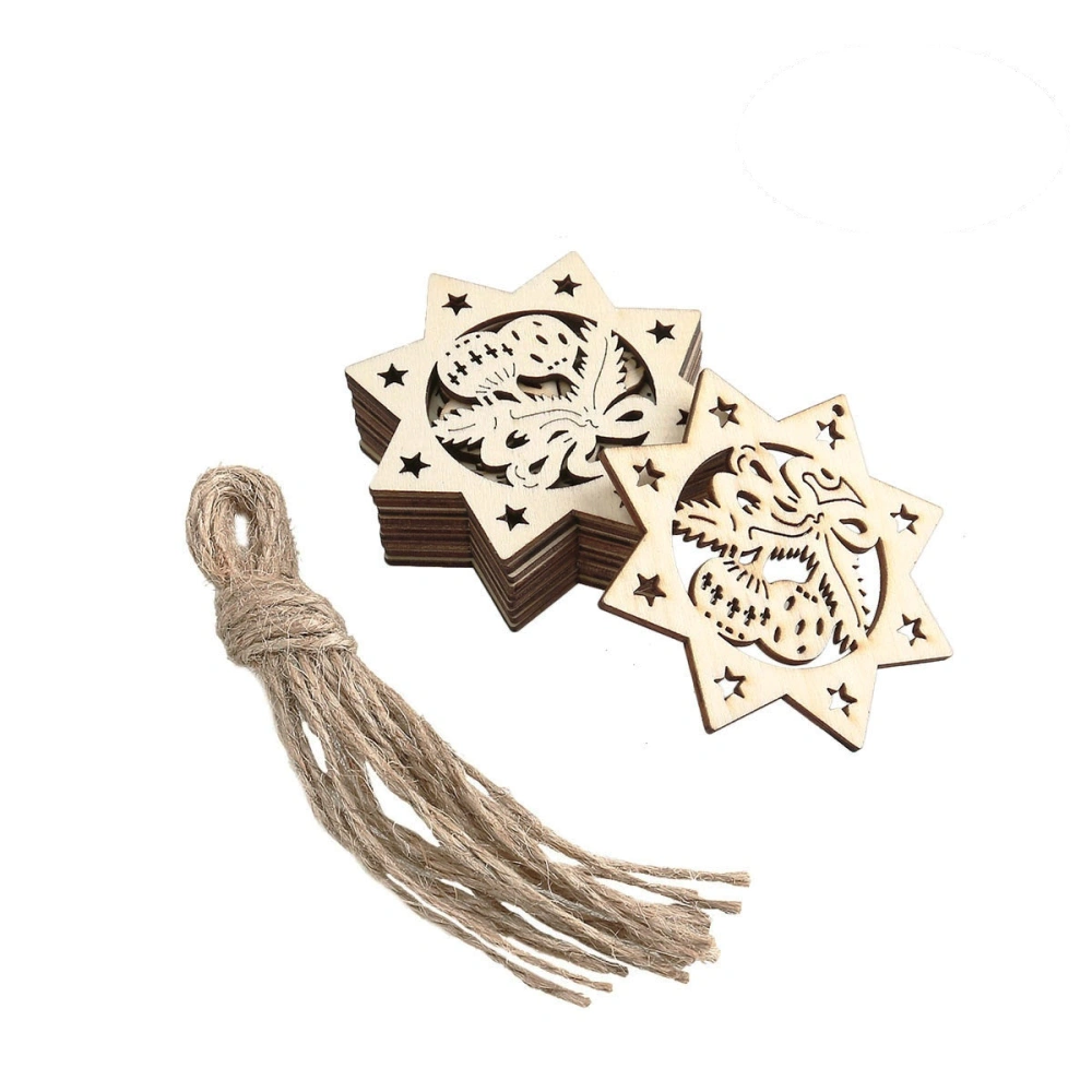 10pcs Wooden Embellishments with String Christmas Decoration Octagon Bells