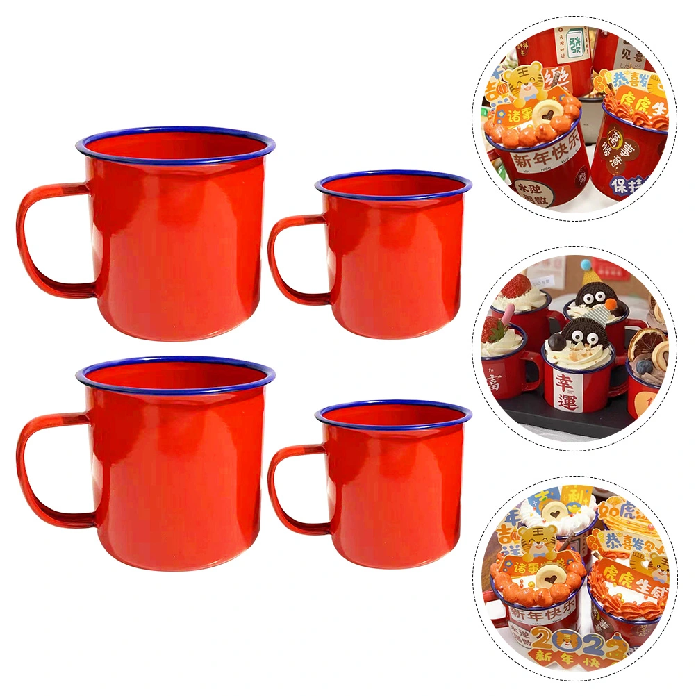 4 Pcs Enamel Water Mugs Tea Drinking Cups Vintage Style Water Drinking Cups
