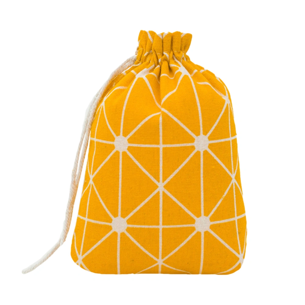 Mini Flax Storage Bag Drawstring Storage Pouch Lightweight Reusable Carrying Case Jewelry Candy Storage Bag (Yellow Grids)