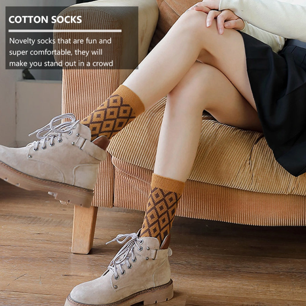 1 Pair Cotton Sock Mid-calf Length Sock Lattice Point Pattern Socks