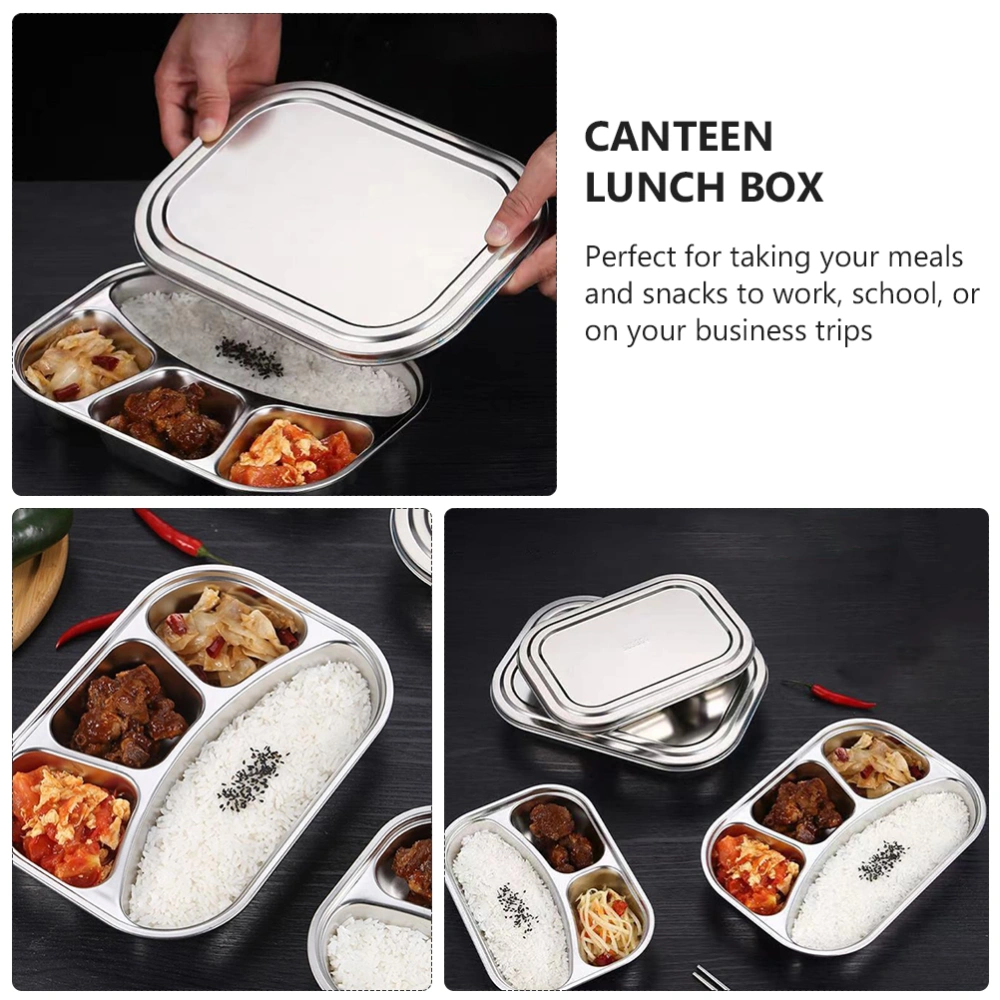 1 Set Stainless Steel Plate Lunch Box Durable Canteen Office Lunch Box (Silver)