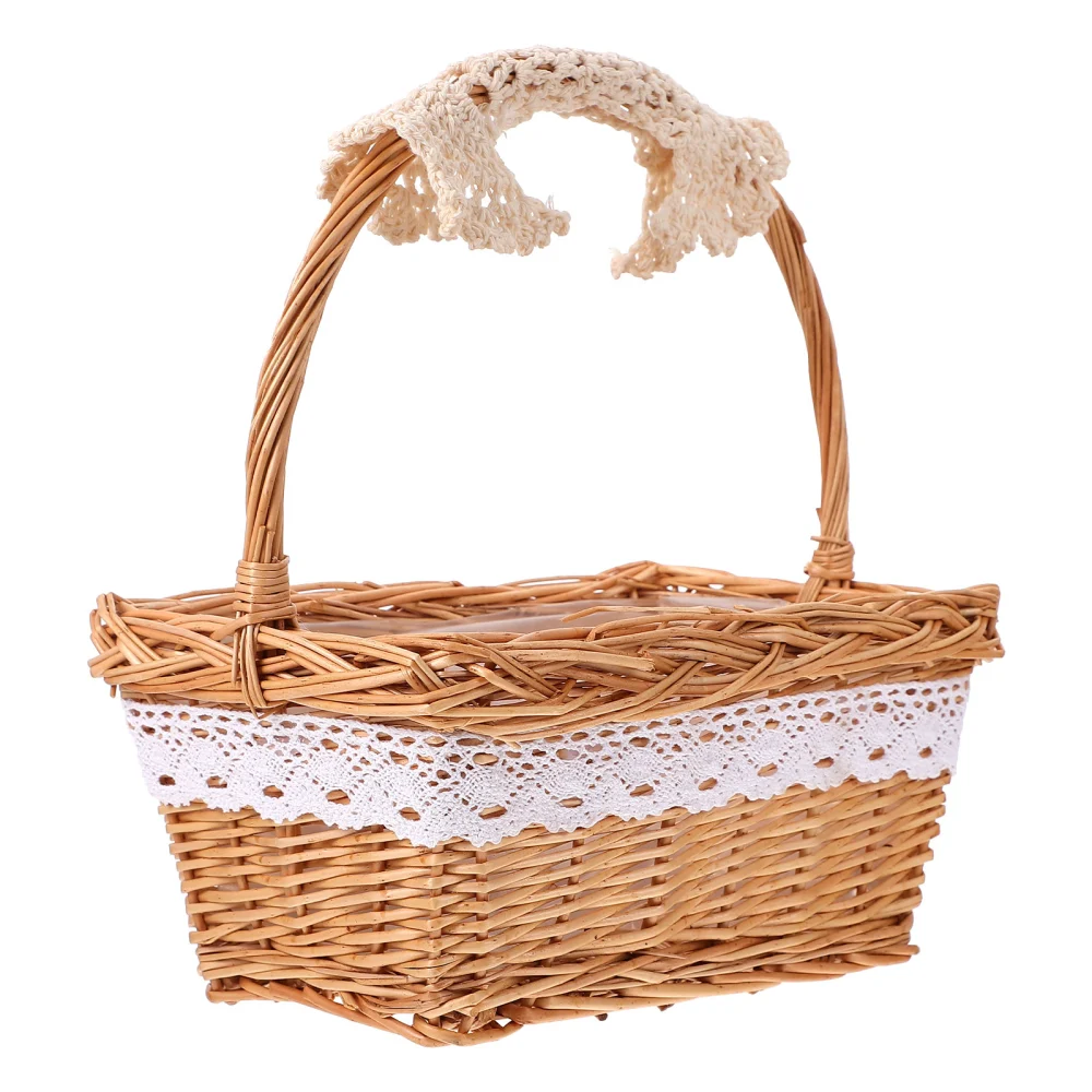 Outdoor Rattan Woven Flower Basket Handheld Rattan Basket Storage Basket