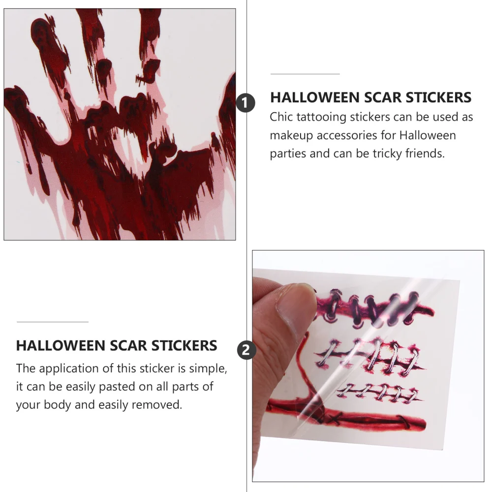 50 Sheets Halloween Stickers Bloodstain Tattoos Stickers Temporary Tattoos Decal