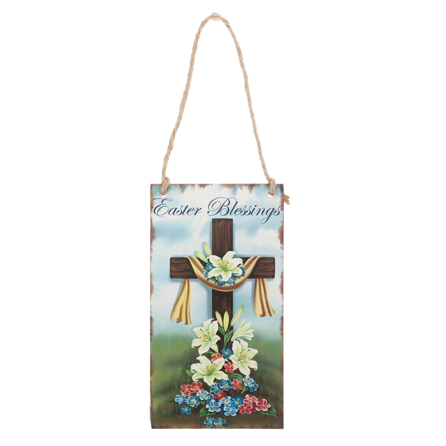 Happy Easter Wooden Hanging Plaque Festival Wall Door Decorative Sign Hanger (Easter Blessings)