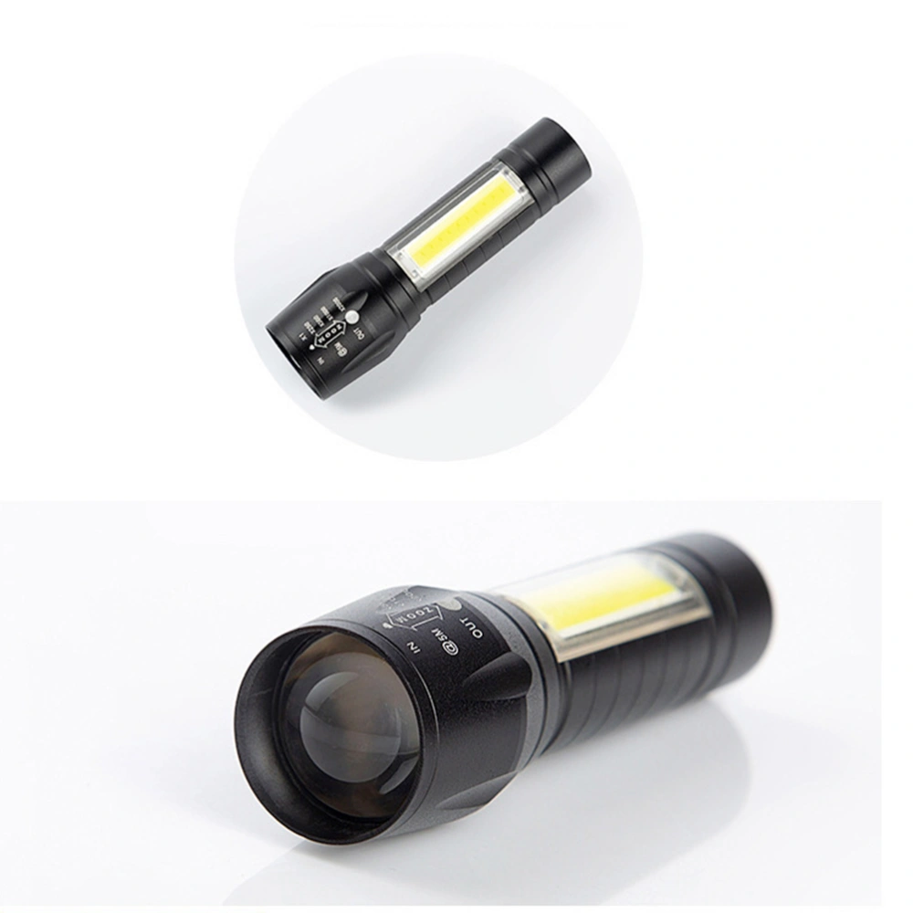 1PC Mini Small Flashlight Portable Hard Light LED Torch Zoom COB Working Lamp Rechargeable Outdoor Flashlight for Outdoor Night Black