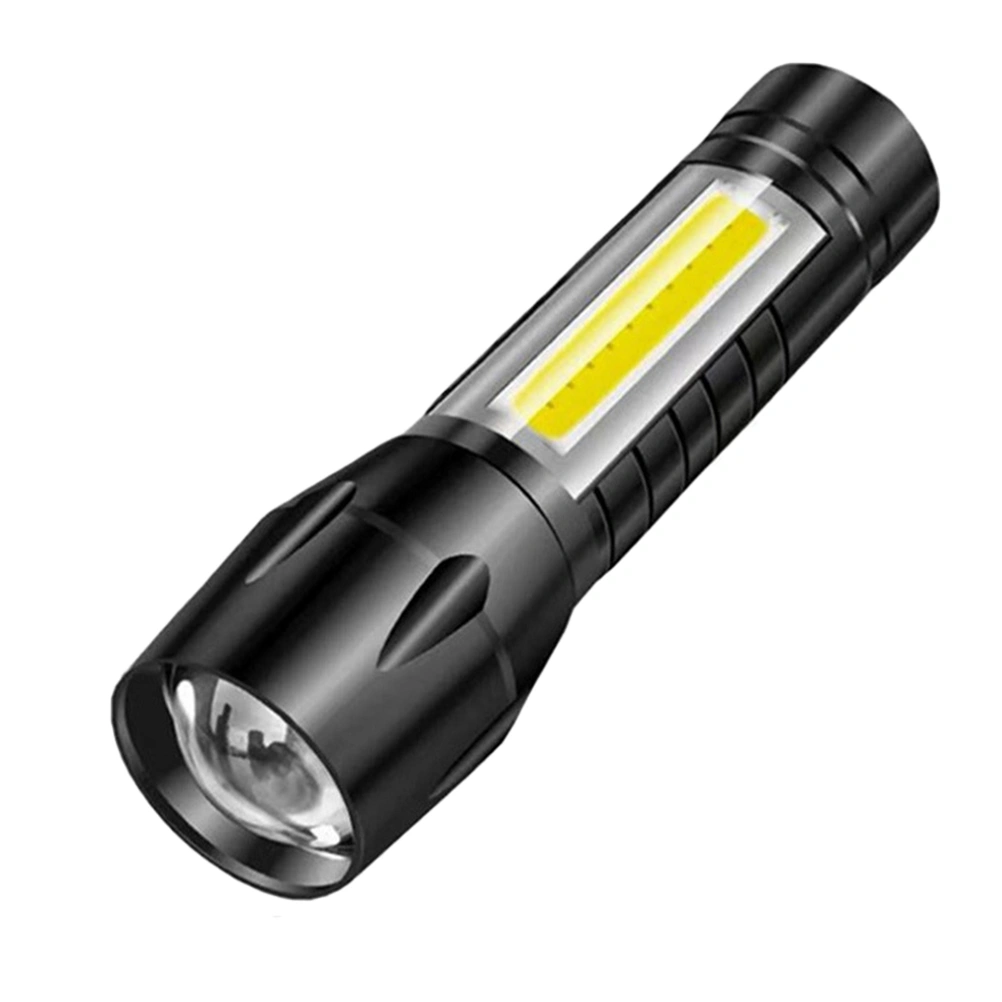 1PC Mini Small Flashlight Portable Hard Light LED Torch Zoom COB Working Lamp Rechargeable Outdoor Flashlight for Outdoor Night Black