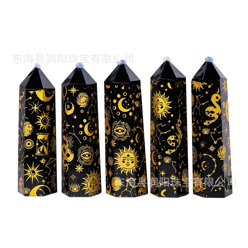 Obsidian Craft Gemstone Hexagonal Pointed Tower Chakra Stone Prism Home Decor