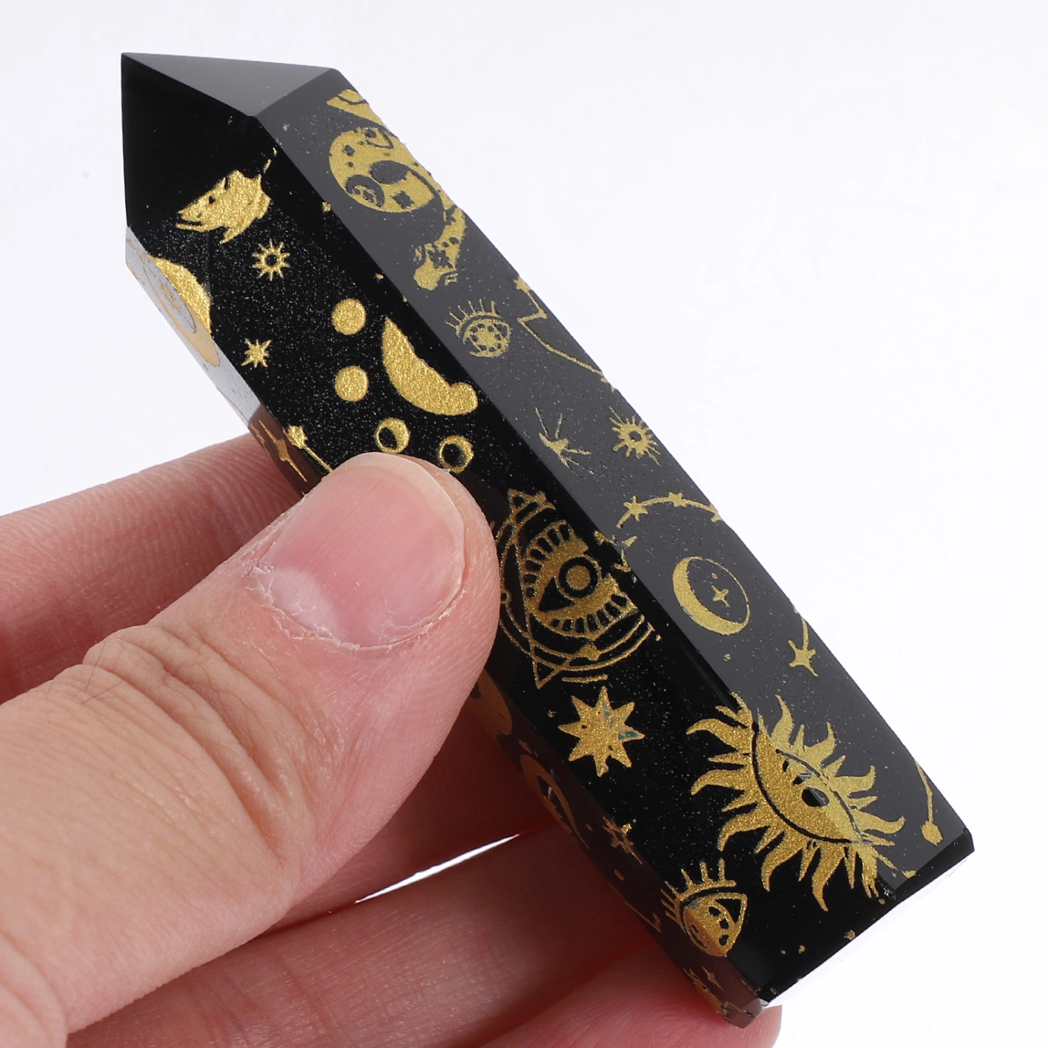 Obsidian Craft Gemstone Hexagonal Pointed Tower Chakra Stone Prism Home Decor