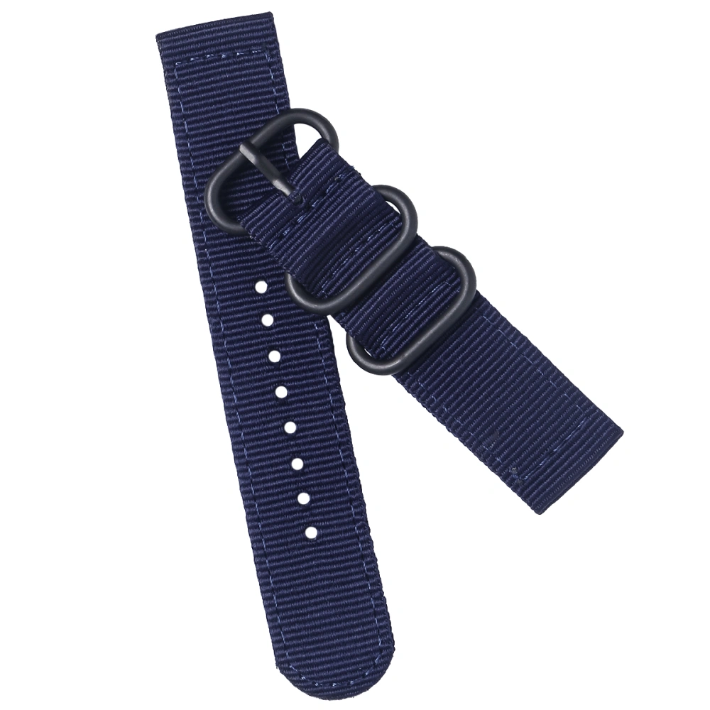 22mm Watch Strap Webbing Durable 2-Joint Nylon Watch Band Wristband for Watch Replacement (Navy Blue with Black Buckle)