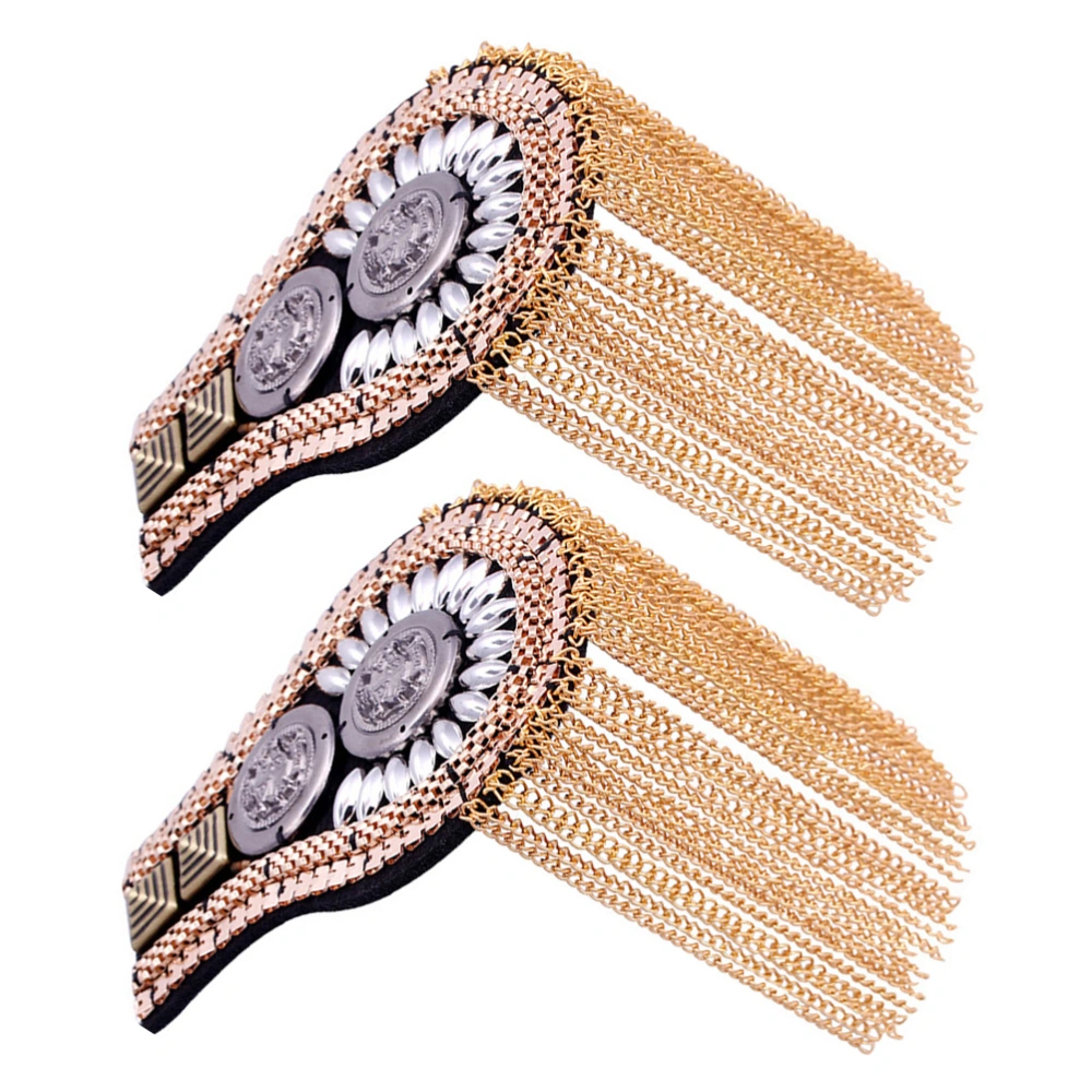 2pcs Suits Shoulder Board Costume Accessories Parts Tassels Shoulder Board for Man Woman (Golden)