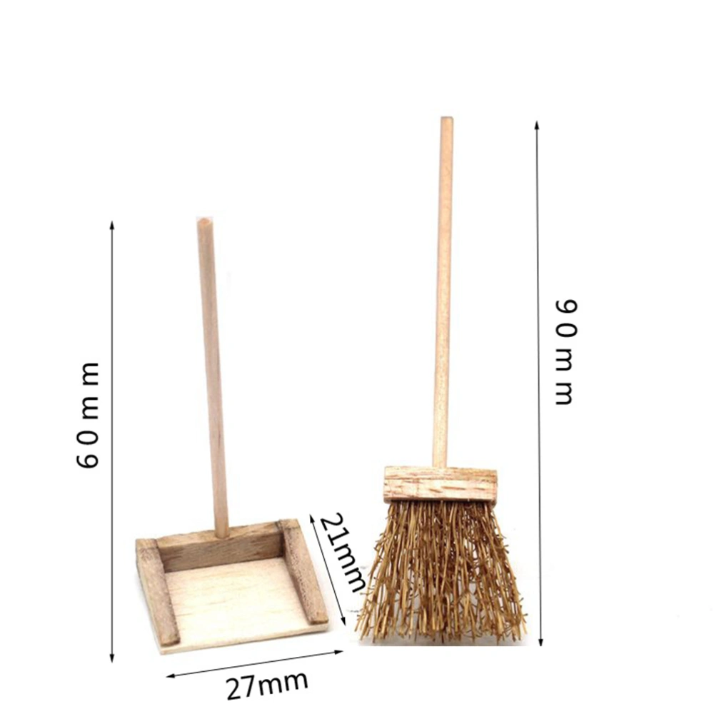 2PCS Mini House Supplies Mini Broom Dustpan Model Miniature Broom Dustpan Decor Wood Mini House Accessories Mini House Furniture Decor for Dorm School Decor Primary Colour