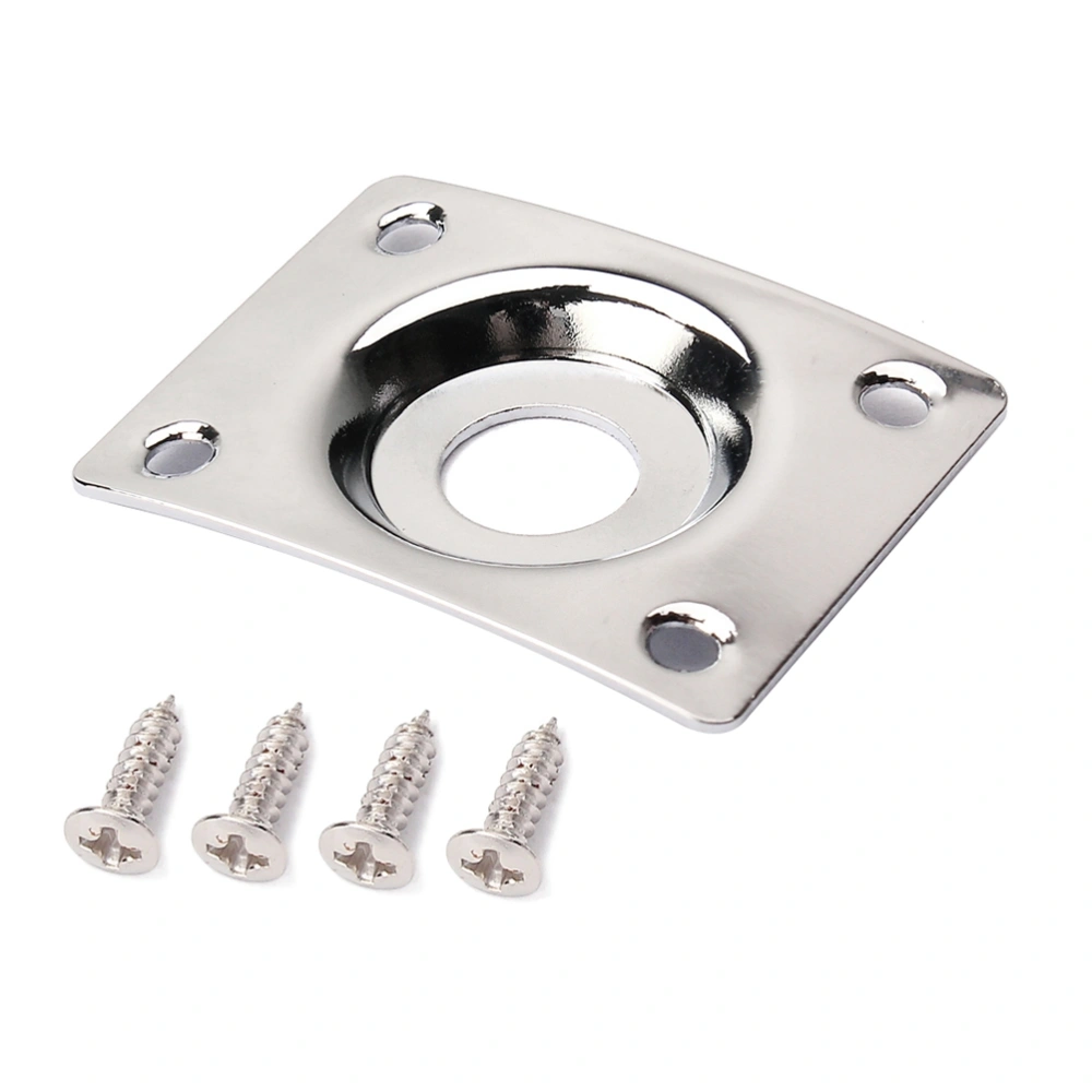 Square Curved Guitar Jack Plate Indented 1/4 Inch Guitar Pickup Output Input Jack Socket Plate Metal Jack Plate With Screws for Electric Guitar Bass (Silver)