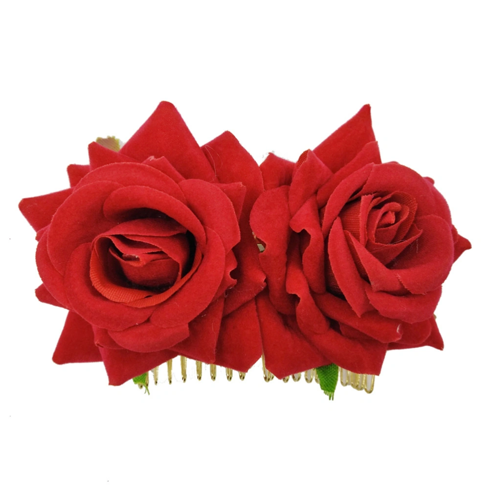 Women Rose Flower Hair Clip Slide Hairpin Flower Brooch Hair Styling Clip Hair Accessories (Red)