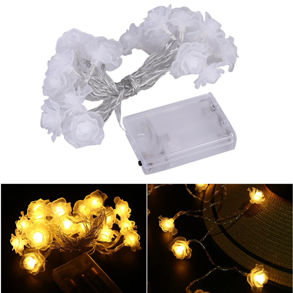 2.5m 20 LED Rose Flower String Lights Battery Operated for Christmas Home Wedding Birthday Party Decoration (Warm White Light)