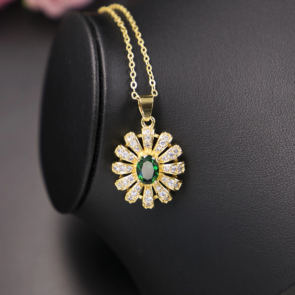 2pcs Wedding Banquet Jewelry Beautiful Sun Flower Zircon Earring Necklace Set for Women Ladies (Golden)