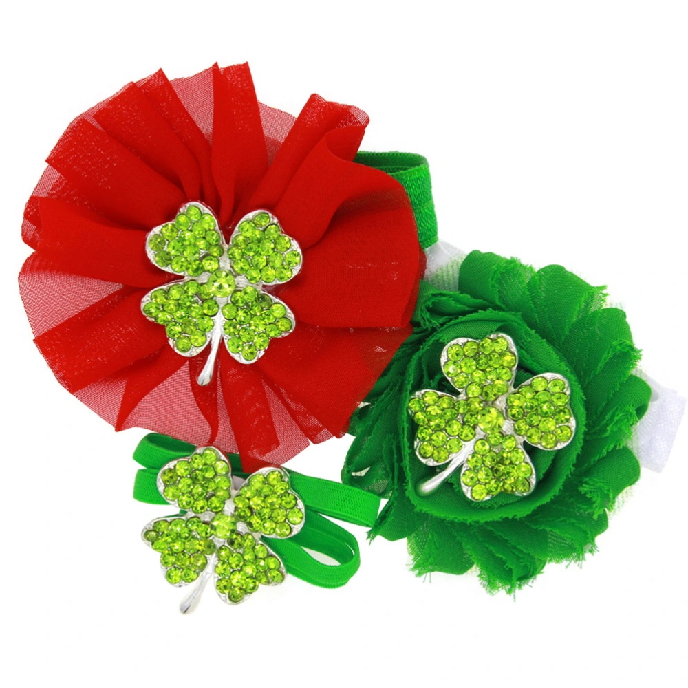 3pcs Baby Clover Headbands Shamrock Head Wraps Rhinestone Hair Accessories for Kids Toddlers