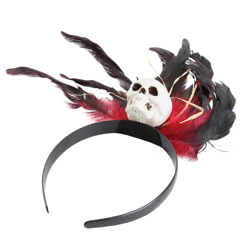 1Pc Halloween Feathered Headband Skull Pattern Hair Props for Party White