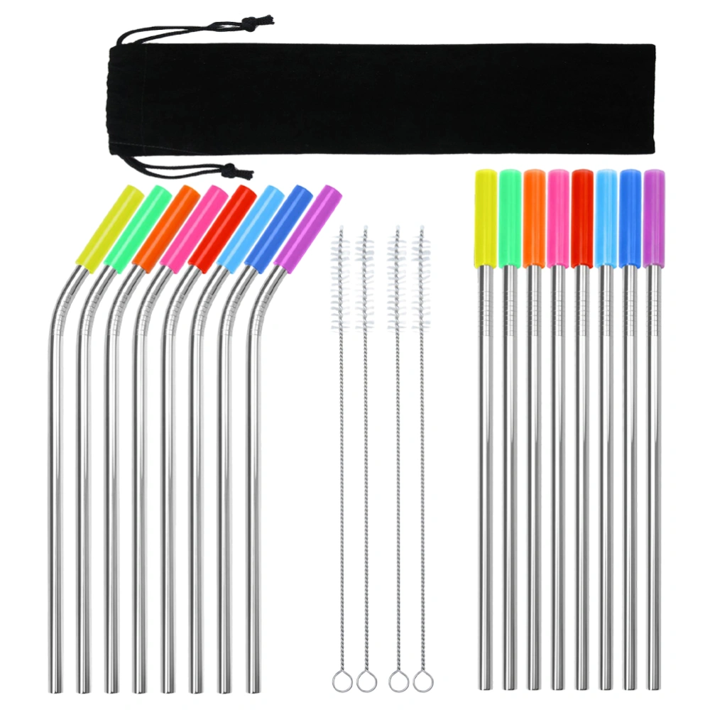 37Pcs Stainless Steel Curve and Straight Drinking Straw with Brushes and Pouch