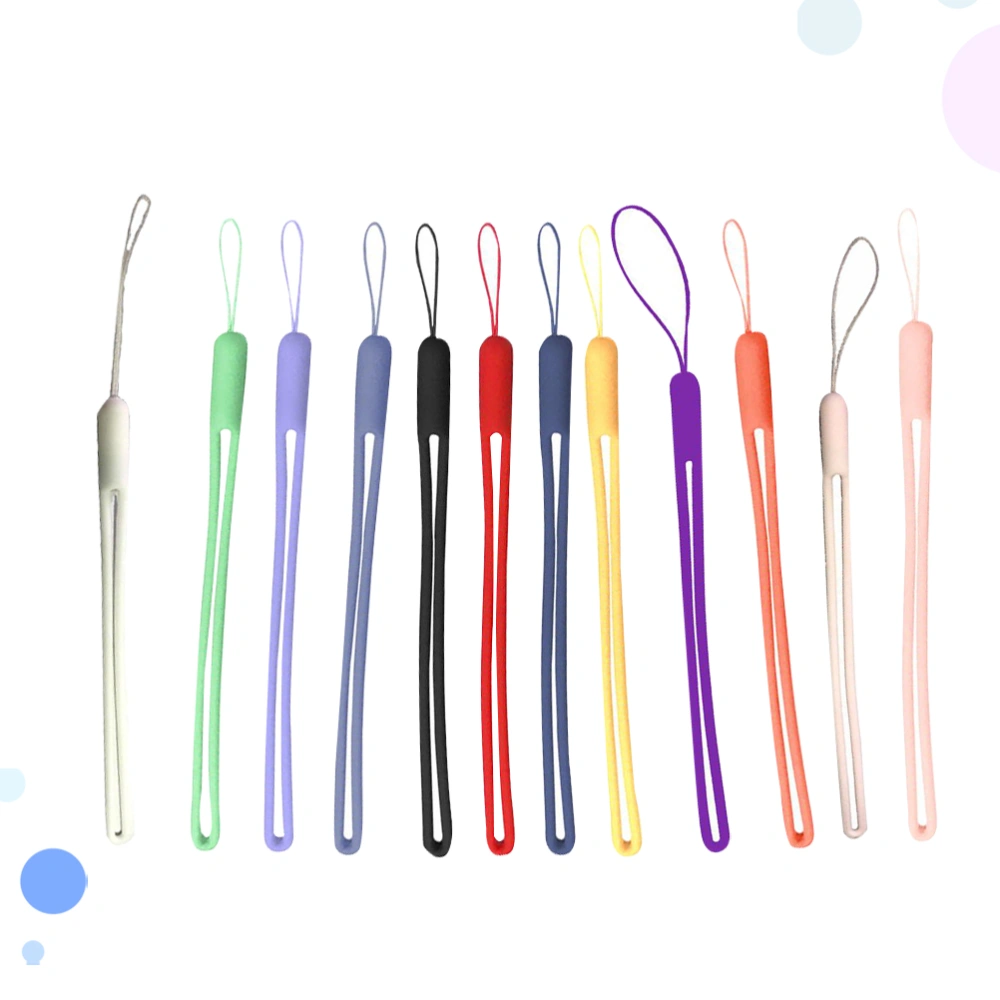 12pcs Silicon Phone Straps ID Lanyard Mobile Phone Lanyards Key Chain DIY Accessories for Students Adults (Red + Black + Pink + Lavender Grey + Dark Blue + Green + Yellow + Orange + Purple + Dark Purple + Pink + White)