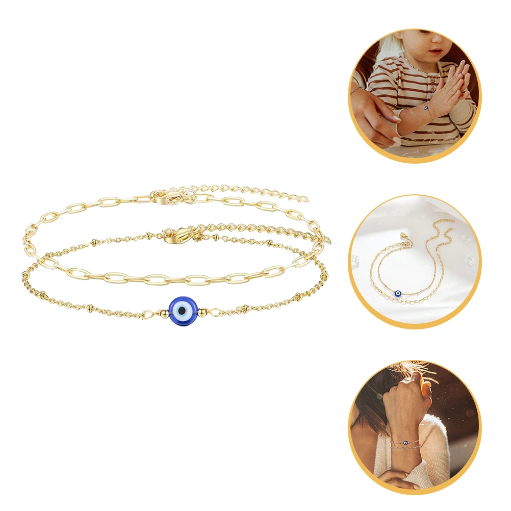 2pcs Golden Bracelet Blue Evil Eye Charm Bracelet Adjustable Amulet Evil Eyes Jewelry