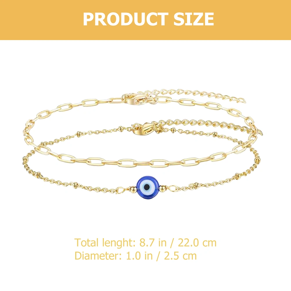 2pcs Golden Bracelet Blue Evil Eye Charm Bracelet Adjustable Amulet Evil Eyes Jewelry