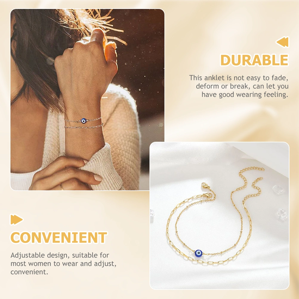 2pcs Golden Bracelet Blue Evil Eye Charm Bracelet Adjustable Amulet Evil Eyes Jewelry