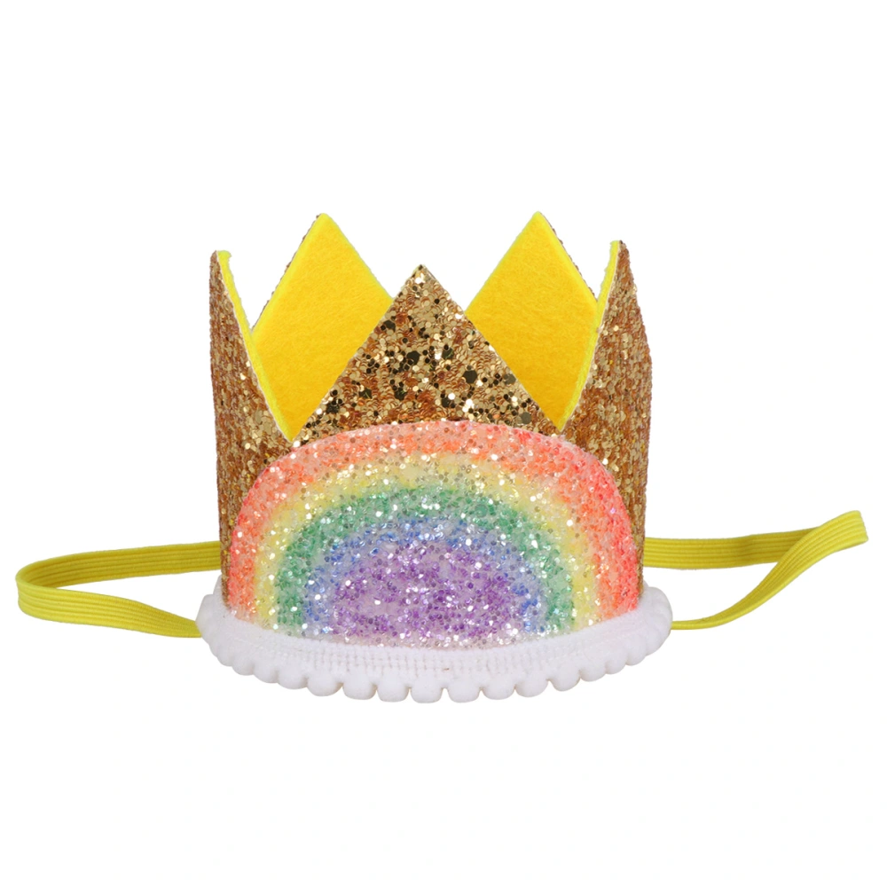 Adorable Baby Birthday Hats Birthday Rainbow Crown Hairband Party Supplies Photo Prop (Golden and Rainbow, White Lace)