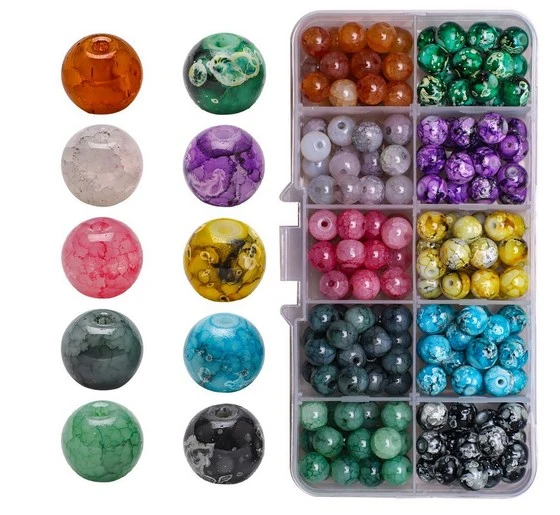 200pcs Loose Beads Small Round Beads Jewelry Beads with Elastic Rope DIY Making Supplies for Bracelet Necklace