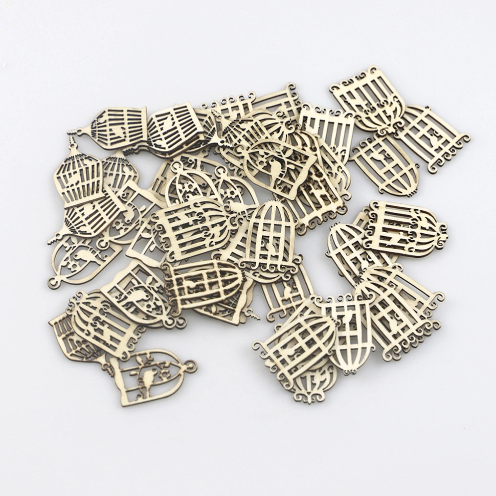 100pcs Wooden Slices Hollow Bird Cage Ornaments Pendants Scrapbook Decoration Wooden Pieces