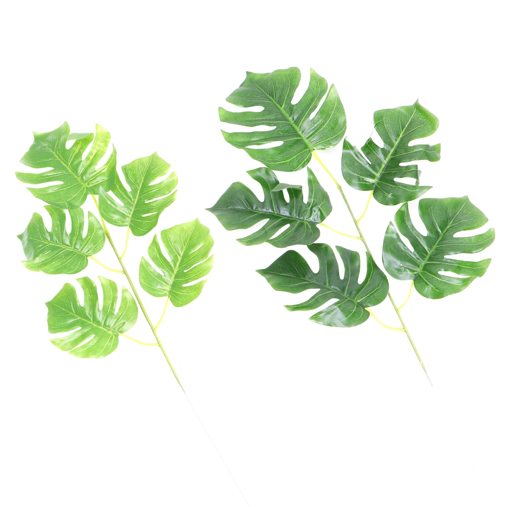 10pcs Artificial 5 Branches Monstera Leaves Simulation Plant Home Garden Office Decor (5pcs Dark Color Monstera Leaves, 5pcs Light Color Monstera Leaves）