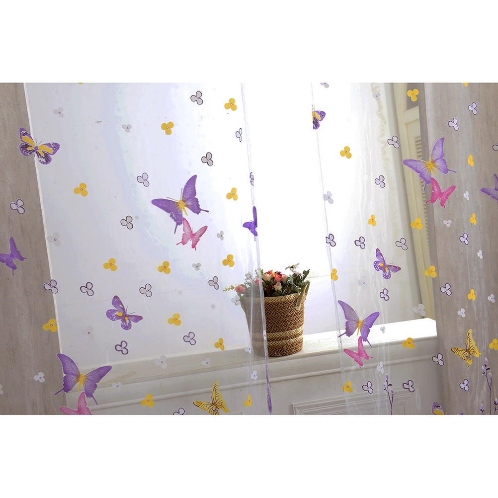 Colorful Flower Curtain Panel Room Window Balcony Tulle Window Door Curtains Drapes Pattern Curtain - Size 100 x 270cm (Rose Red)