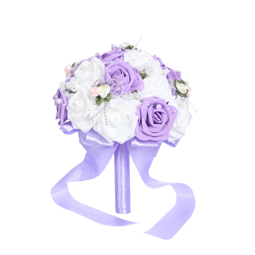 1PC Exquisite Bride Wedding Bouquet PE Hand Bouquet False Wedding Flower Bouquet Vivid Wedding Decorative Bouquet Creative Wedding Supplies for Women Purple