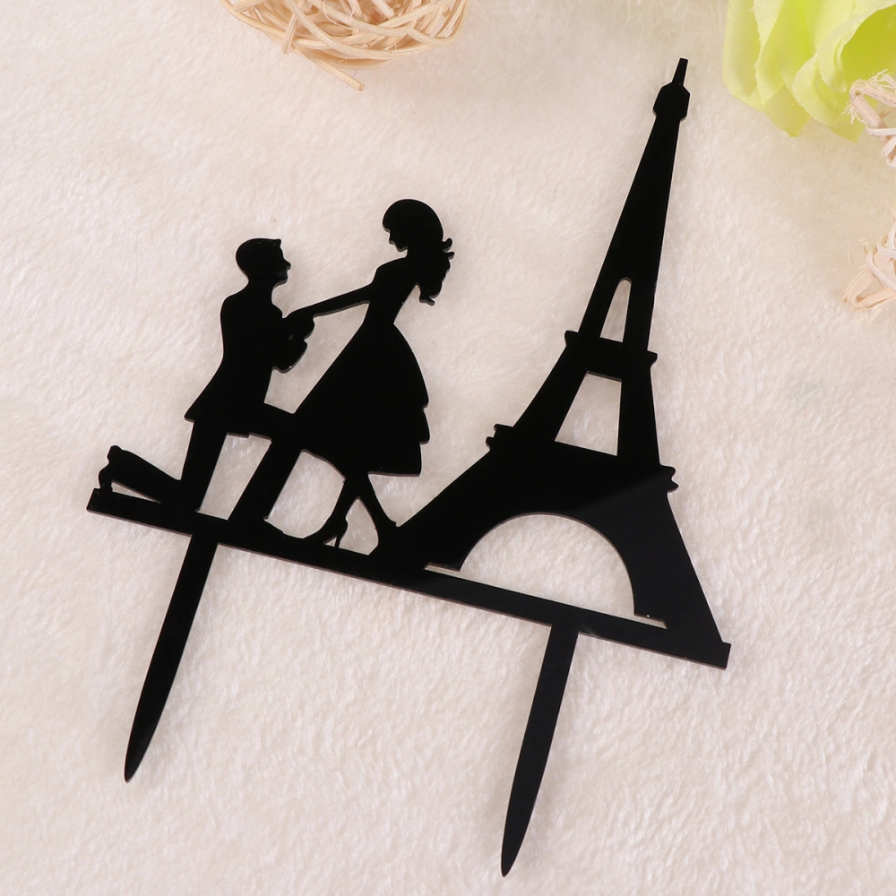 Mr and Mrs Eiffel Tower Cake Toppers Black Acrylic Bride and Groom Cupcake Decor Party Supplies for Wedding Valentine's Day