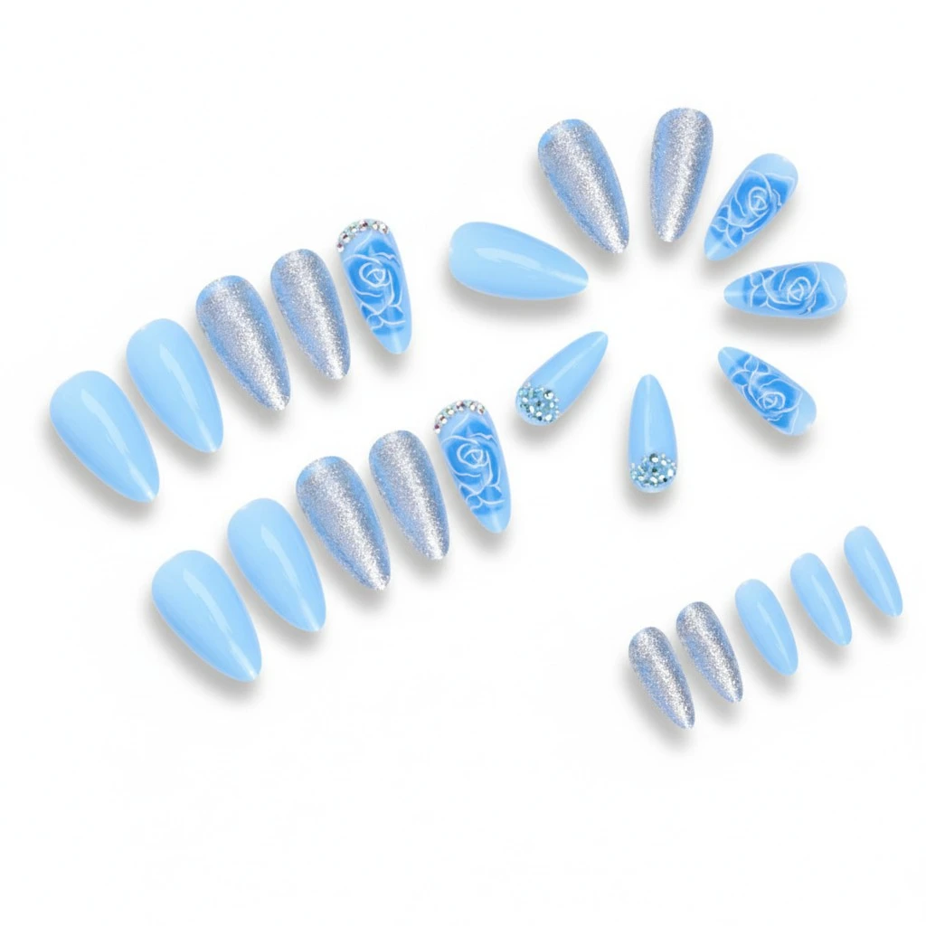 24 pcs Rose Design Press on Nails Artificial Nails Women Fake Nails Girl False Nails