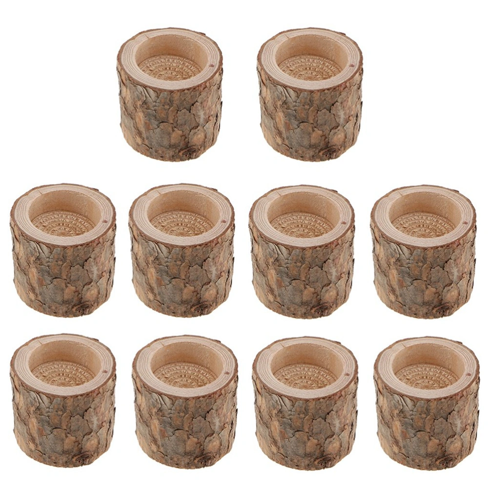 5x5x5cm Rustic Pine Wooden Stump Candle Holder Creative Tea Light Candle Holders Succulent Planter Craft Ornament - Size:M (Brown)