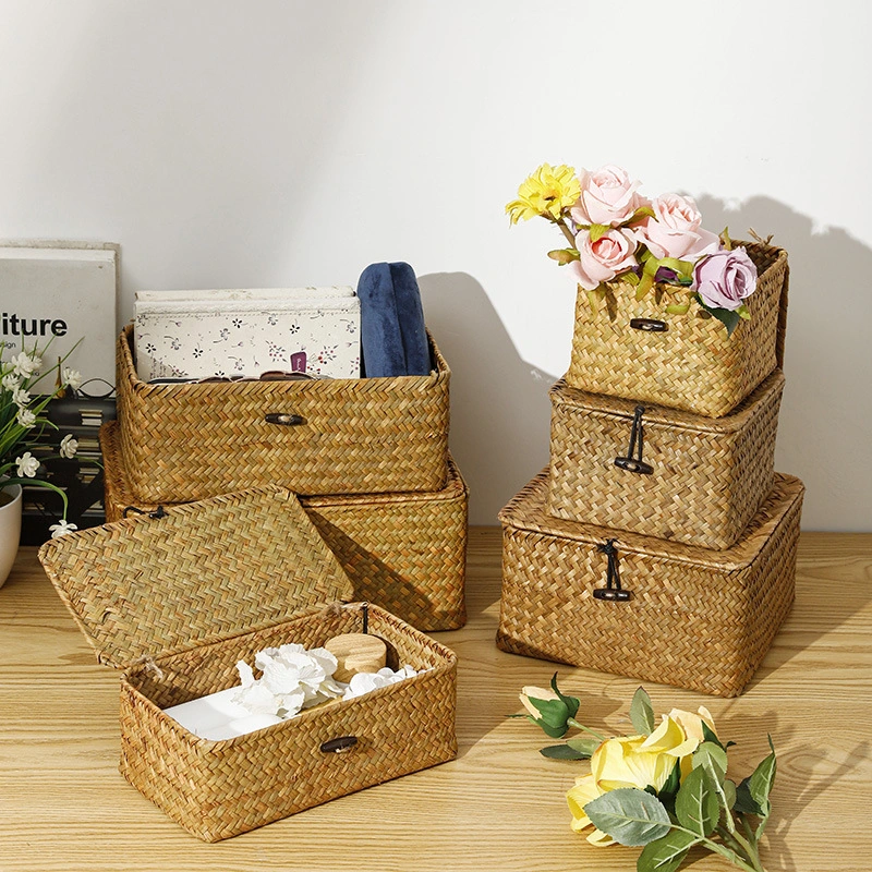 Tabletop Woven Basket Multi-functional Straw Braid Basket Household Sundries Organizer