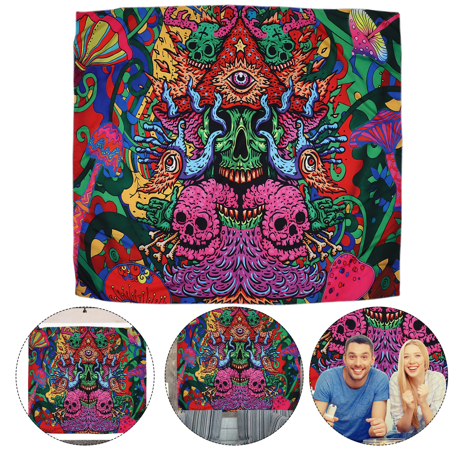Skull Pattern Tapestry Colorful Mysterious Art Tapestry for Bedroom Living Room